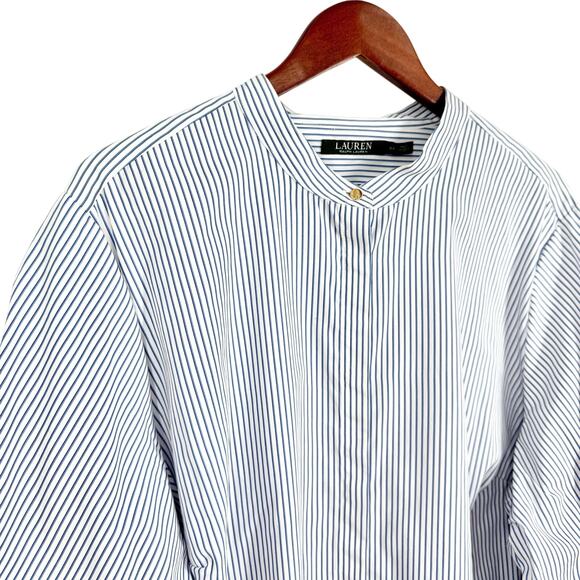 Ralph Lauren Womens Plus Size 3X Blue White Gold Button Ruffle Blouse Shirt Top - Picture 3 of 6